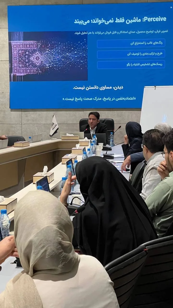Dariush Akradi speaking at the Mashhad AI workshop